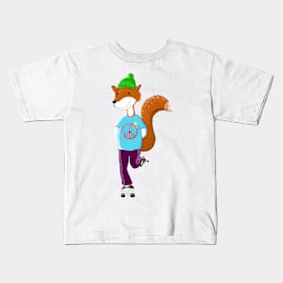Groovy Rollerskating Fox Kids T-Shirt